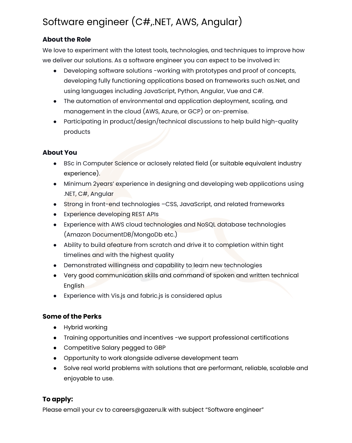 Software engineer vacancy